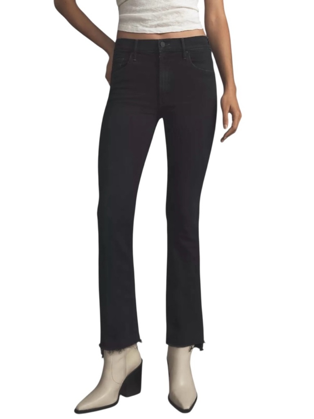 MOTHER The Insider Crop Step Fray Hem High-Rise Jeans Dark Blue Sz 24